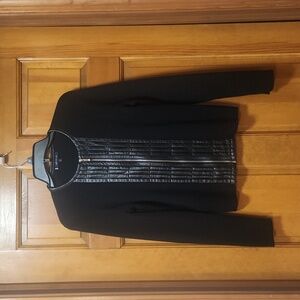 Anne Klein Black Mixed Media Jacket, Zipper Front, Women's Size Small, GUC